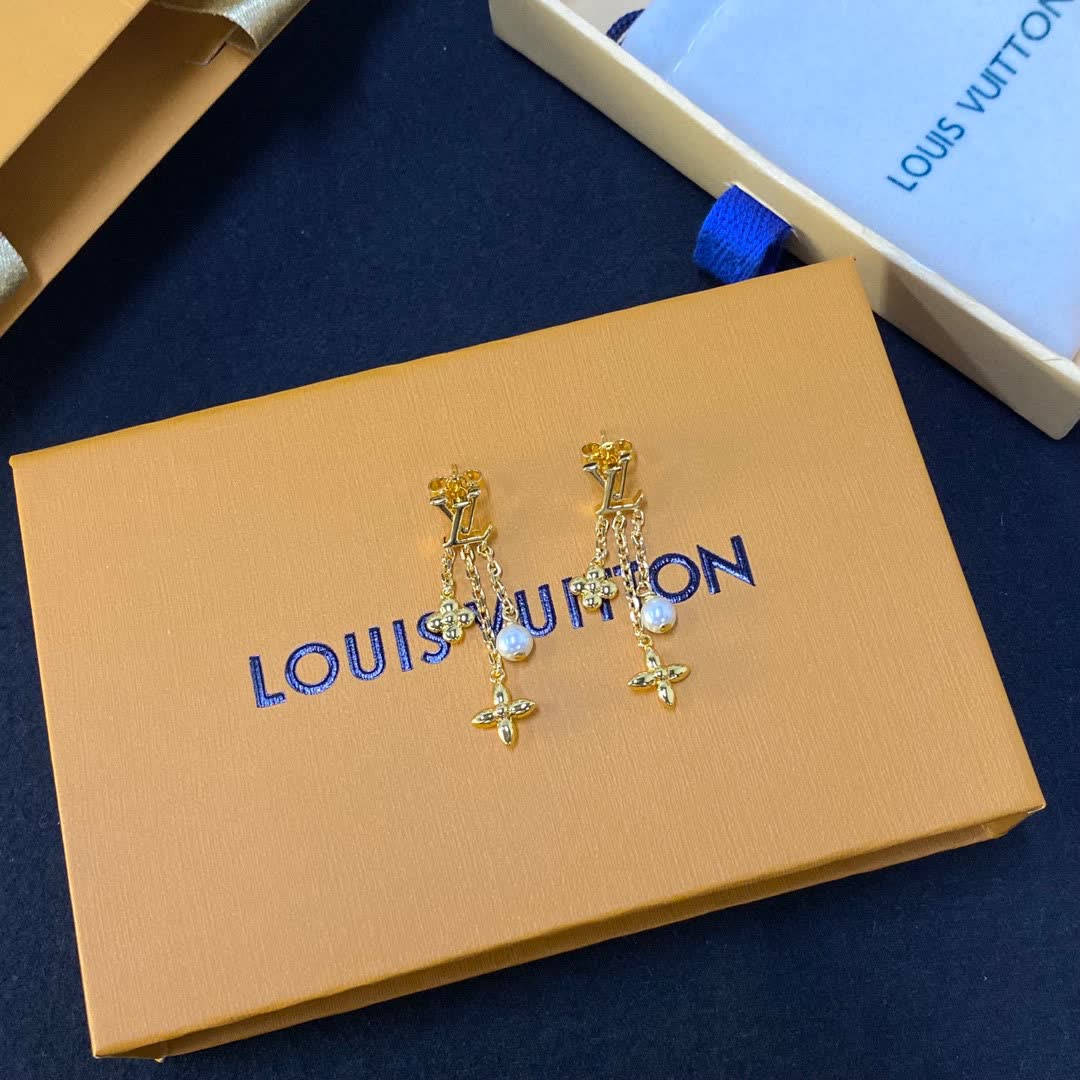 Louis Vuitton Gold Bee and Pearl Dangle Earrings
